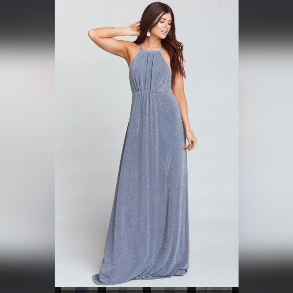Show Me Your Mumu Amanda Maxi Dress Sparkle Dancing Queen Shine Smoke Gray Small